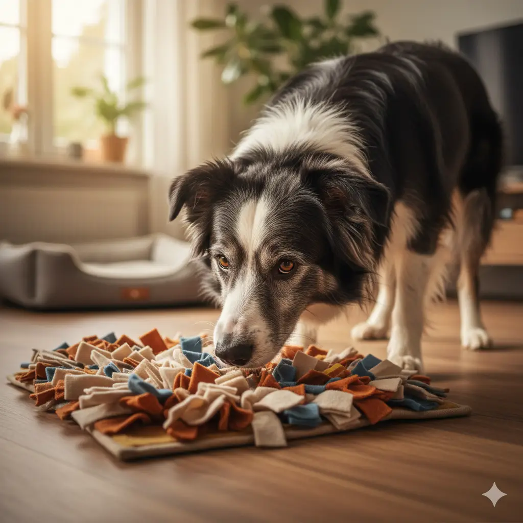 Seniorhund mit Schnüffelteppich